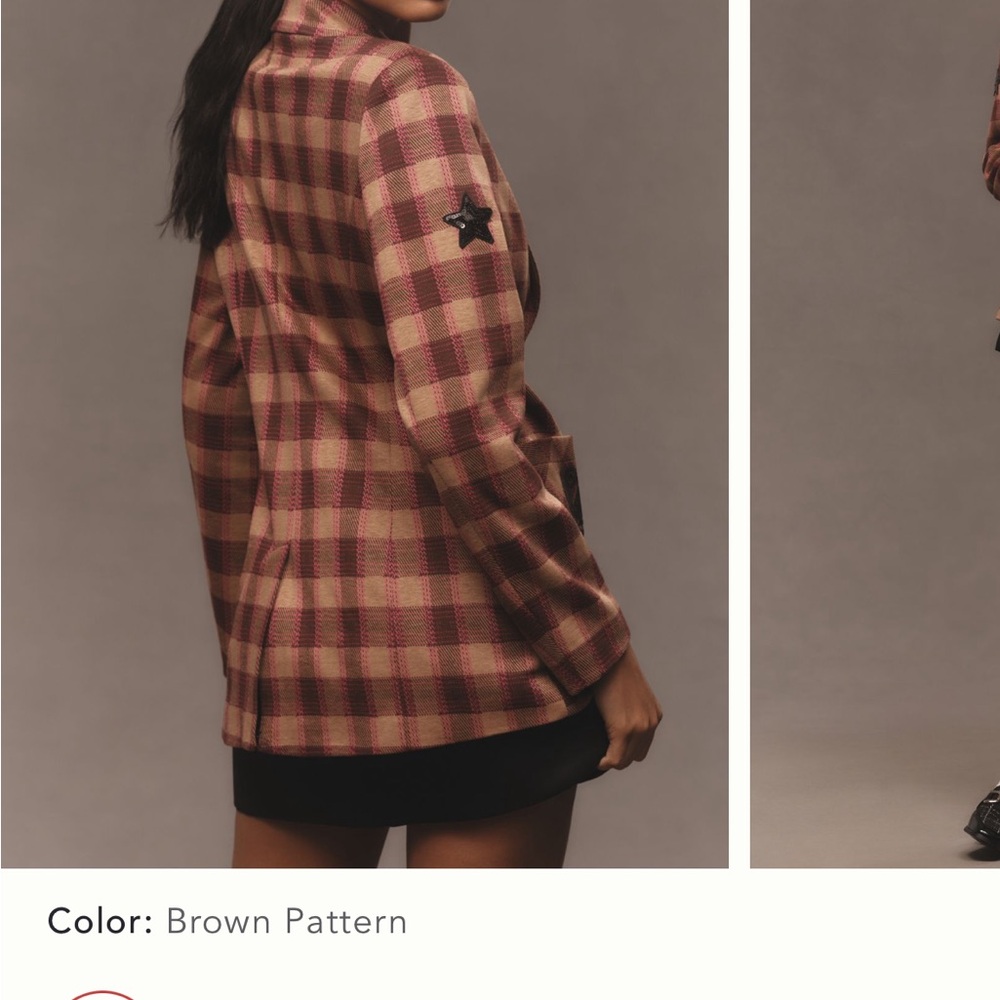 Anthropologie Brown Blazer with Buffalo Plaid Pattern - Picture 2 of 3